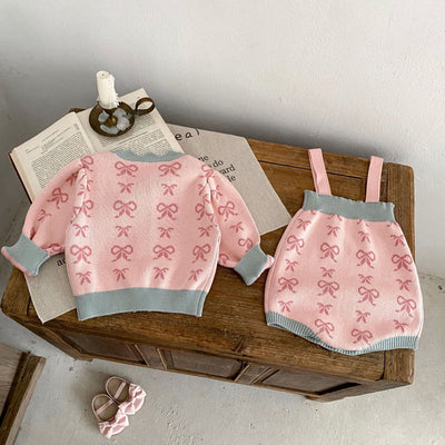Cardigan Romper de Punto con Cuello Concha y Moño - Manga Larga - Image 27
