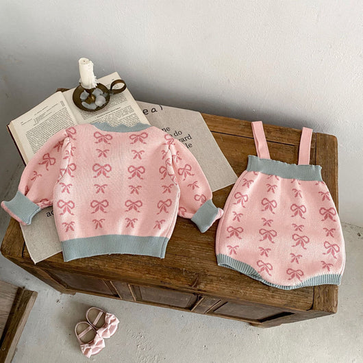 Cardigan Romper de Punto con Cuello Concha y Moño - Manga Larga - Image 27