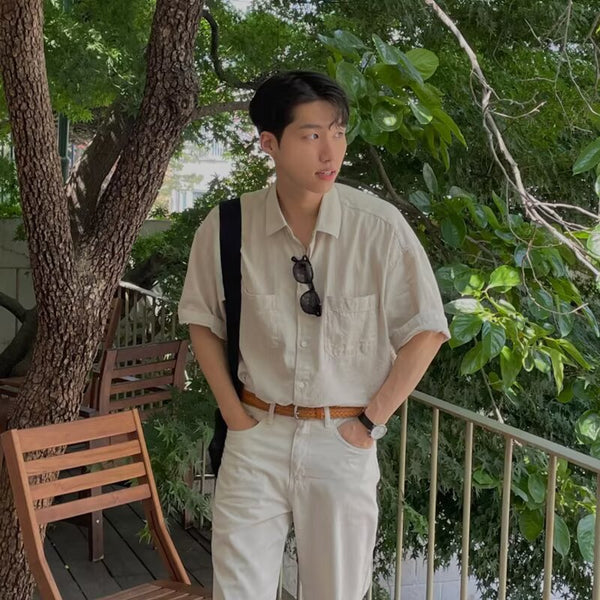 Camisa Minimalista Japonesa de Manga Corta para Hombre