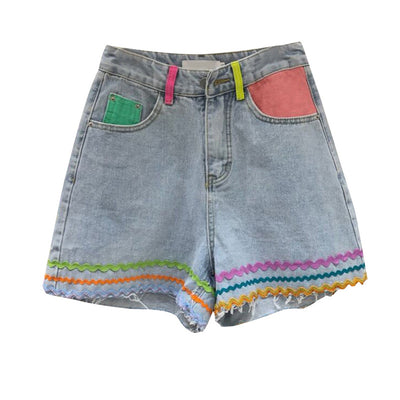 Shorts Denim Cintura Alta Slim Fit con Bordes Crudos - Image 2