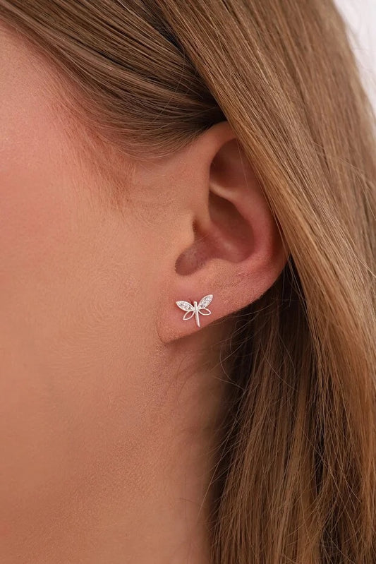 Aretes de Plata 925 con Libélula y Circón Blanco para Mujer