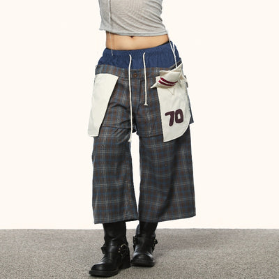 Pantalones Cargo Plaid Falsa Dos Piezas para Mujer Verano - Image 11