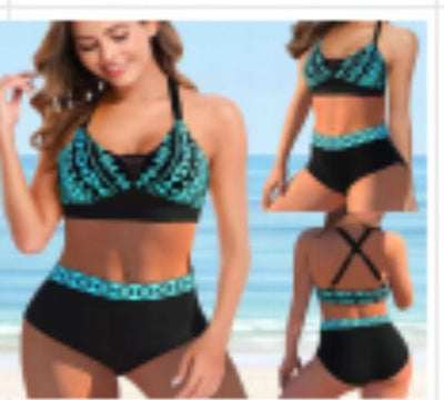Bikini Halter Estampado con Cordones y Encaje para Playa y Termas - Image 9