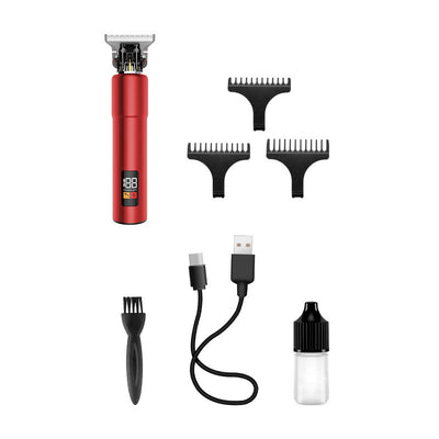 Red portable electric hair clipper with a digital display showing '188' and 'POWER LEFT', featuring a precision steel blade. - Image 4