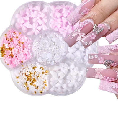 Adornos de Uñas de Resina Perla con Moño Mixto - Image 5