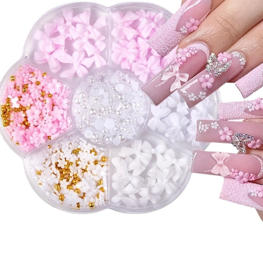 Adornos de Uñas de Resina Perla con Moño Mixto - Image 5