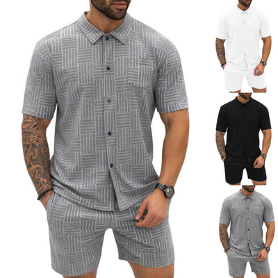 Camisa Casual Jacquard con Solapa y Botones - Conjunto Elegante para Hombre - Image 3