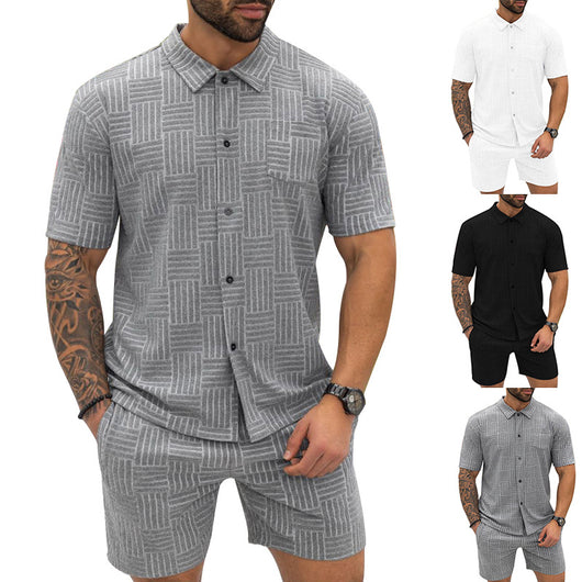 Camisa Casual Jacquard con Solapa y Botones - Conjunto Elegante para Hombre - Image 3