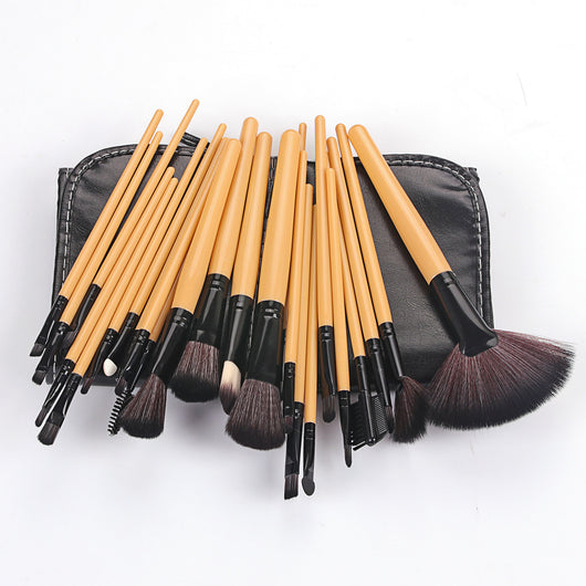 Set de 24 Brochas de Maquillaje Profesional con Mango de Madera Natural