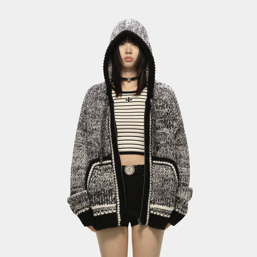 Sudadera Suelta Casual con Rayas en Punto Acogedor