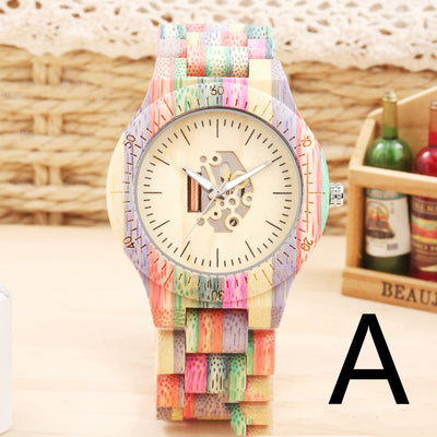 Reloj de Pulsera Bambú con Movimiento Esqueleto y Esfera Grande Colorida - Image 12