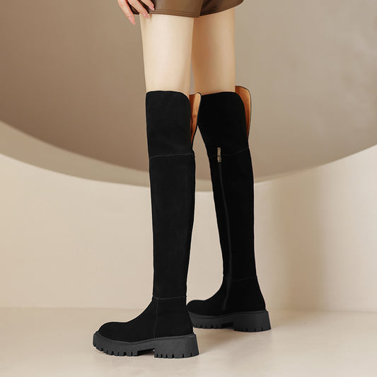 Botas Over The Knee de Cuero Genuino con Acabado Frosted para Mujer
