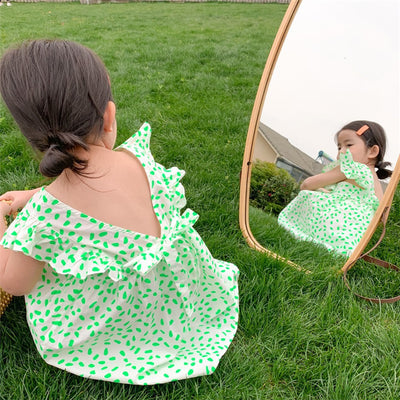 Vestido Princesa de Algodón para Niña con Escote V y Mangas Volantes - Image 5
