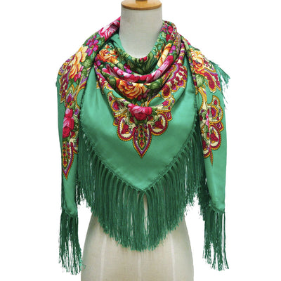 Pañuelo Floral Retro con Flecos para Mujer - Image 3