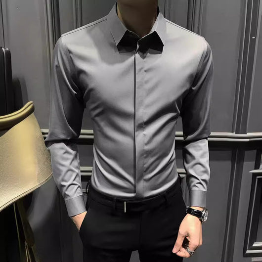 Camisa Ejecutiva Manga Larga Estilo Coreano para Hombre - Image 3