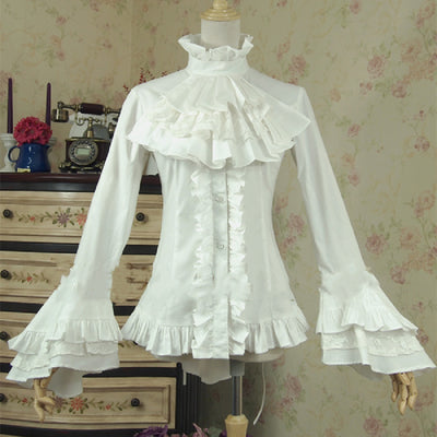 Blusa de Algodón Mercerizado con Mangas Acampanadas y Encaje