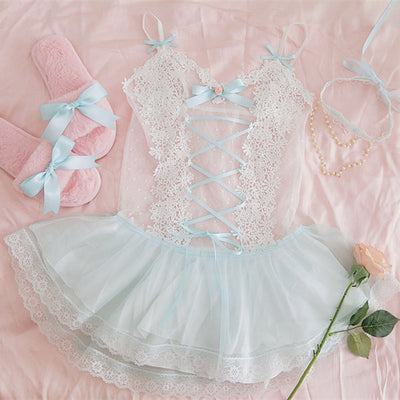 Bata Corta de Encaje y Malla Blanca - Diseño Sensual para la Noche - Image 5