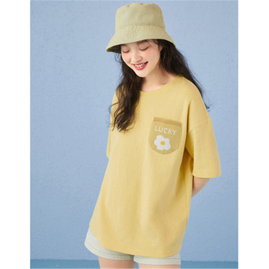 Camiseta Suelta Bicolor de Manga Corta para Mujer - Image 8