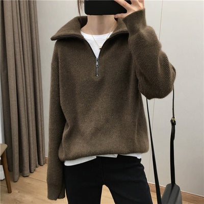 Suéter Pullover con Cuello Solapa Amplio y Cierre de Cremallera para Mujer - Image 20