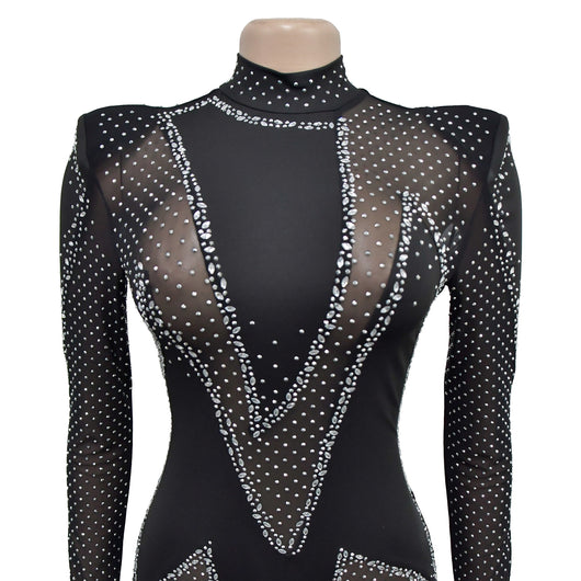 Jumpsuit Elegante de Malla con Strass y Mangas Largas - Image 15
