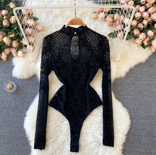 Blusa Transparente Ajustada de Manga Larga Sexy