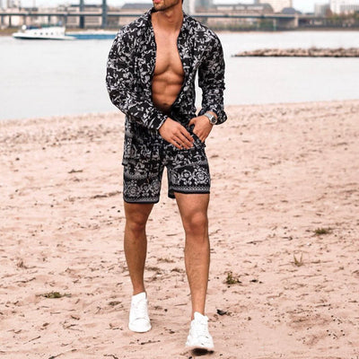 Conjunto Casual Playa: Camisa Manga Larga y Shorts