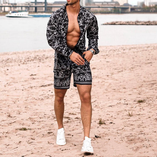 Conjunto Casual Playa: Camisa Manga Larga y Shorts