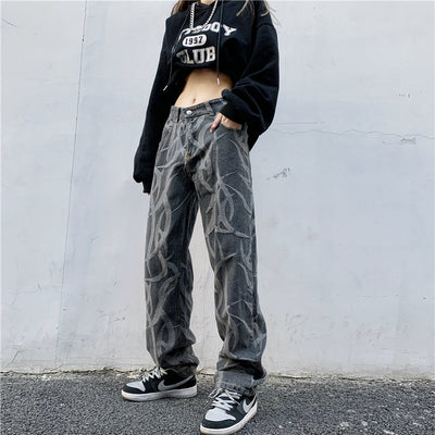 Pantalones Hip Hop Talle Alto Cintura Ancha Pierna Suelta Jeans Estampados - Image 4