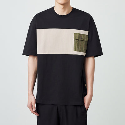 Camiseta de Algodón Peinado con Contraste de Patchwork - Image 6
