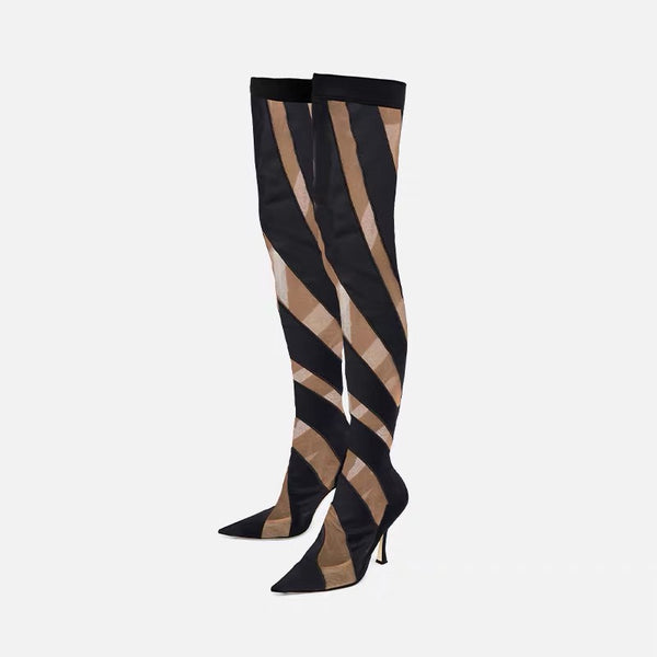 Tacones Altos Over Knee Mesh Calado Punta Aguda - Image 3