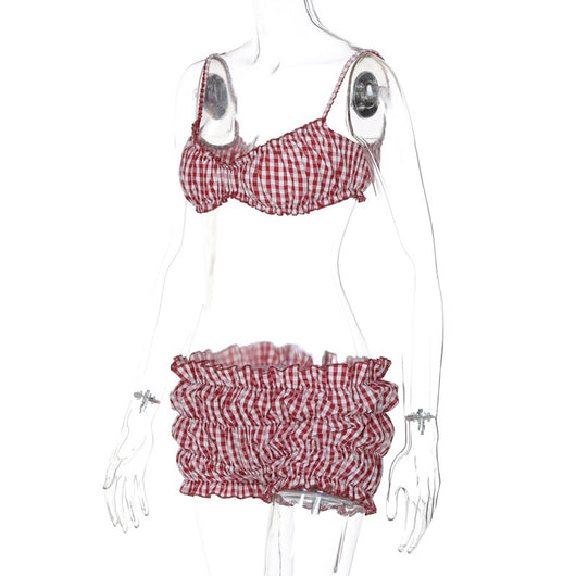 Bikini de Cintura Alta a Cuadros Estilo Europeo para Mujer - Image 17