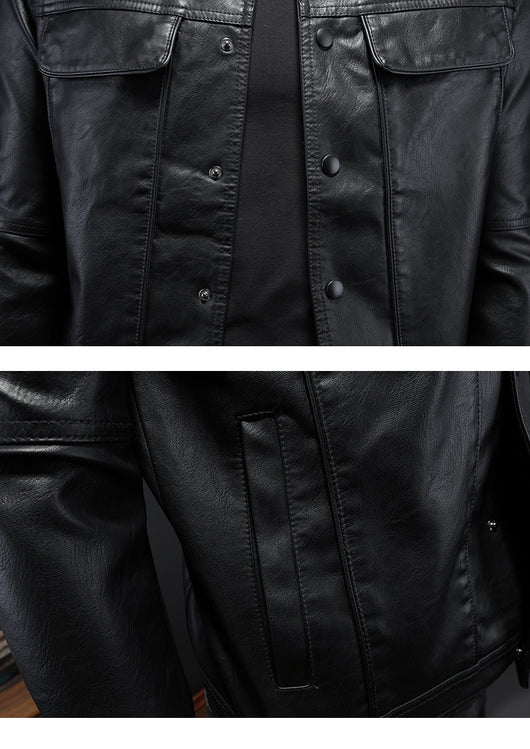 Chaqueta de Cuero PU para Motociclista con Solapa - Estilo Masculino - Image 22