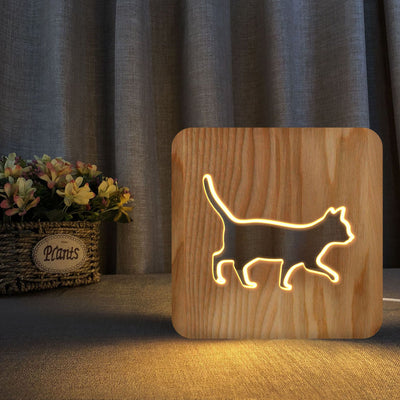 Lámpara 3D de Gato en Madera Hueca - Luz Nocturna Artesanal - Image 8