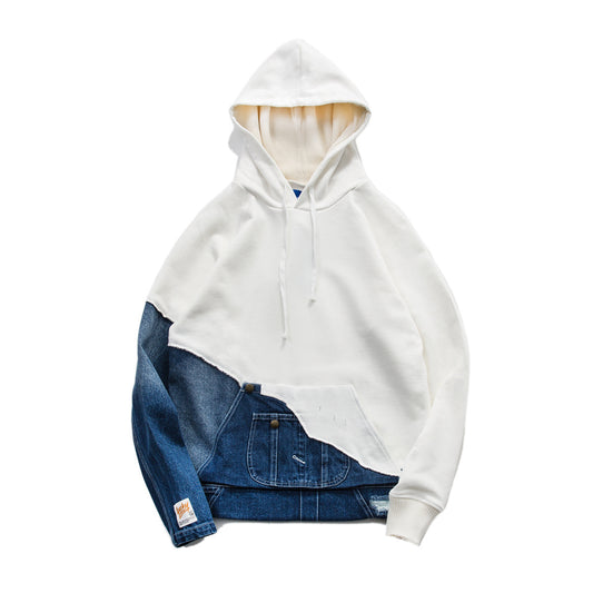 Sudadera con Capucha Denim Lavado Medio y Costuras Decorativas para Hombre