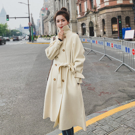 Abrigo de Lana Holgado Elegante de Largo Medio