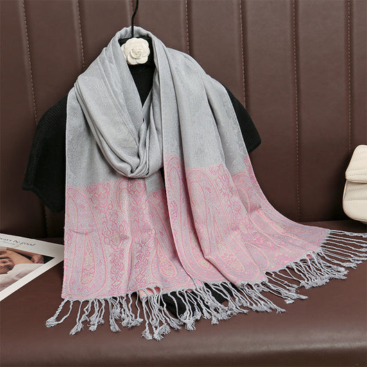Bufanda Étnica Vintage con Flecos y Tejido Jacquard para Mujer - Image 9