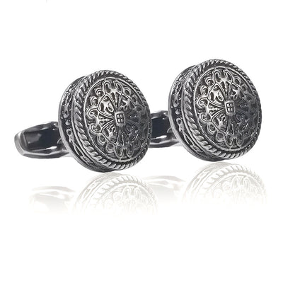 Gemelos de Plata Antigua con Patrón Real Griego Tallado - Lujo Premium - Image 4