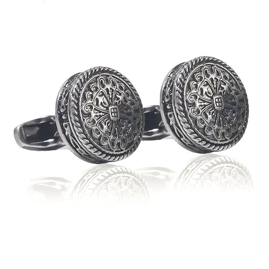 Gemelos de Plata Antigua con Patrón Real Griego Tallado - Lujo Premium - Image 4