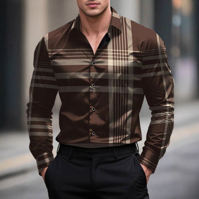 Camisa Manga Larga con Estampado Digital a Rayas para Hombre - Image 12