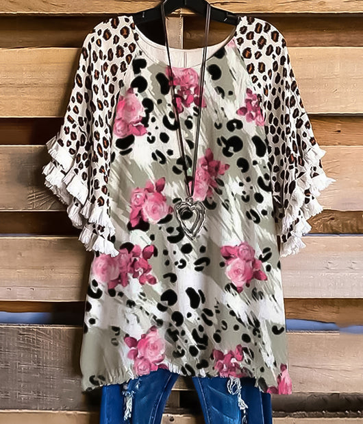 Blusa Suelta Cuello Redondo con Volantes de Encaje y Bloques de Color para Mujer - Image 14