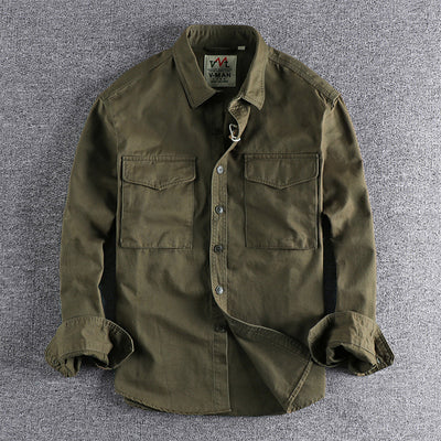 Camisa de Trabajo Retro con Bolsillos 3D - Algodón Manga Larga Hombre