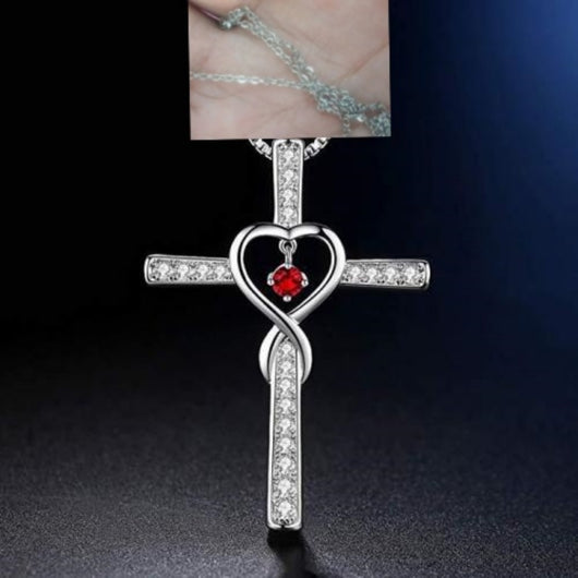 Collar Colgante Cruz Cristiana Fe y Amor Infinito con Piedra de Nacimiento - Image 29
