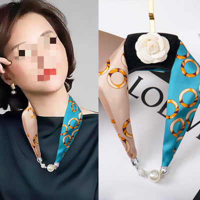 Pañuelo de Seda con Broche Magnético y Collar de Perlas para Mujer - Image 3