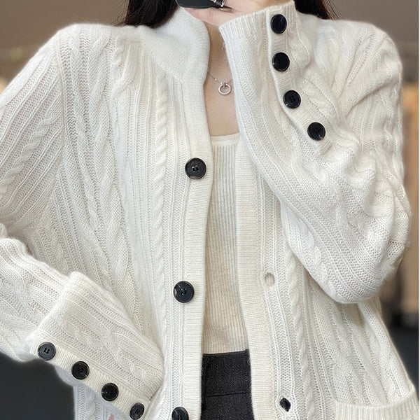 Chaqueta de Lana Tejida Estilo Occidental con Bolsillos
