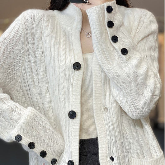 Chaqueta de Lana Tejida Estilo Occidental con Bolsillos