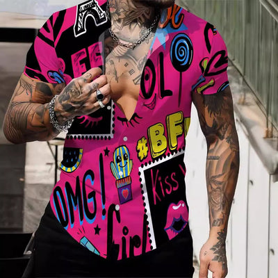 Playera Manga Corta Impresa en 3D para Hombre Verano