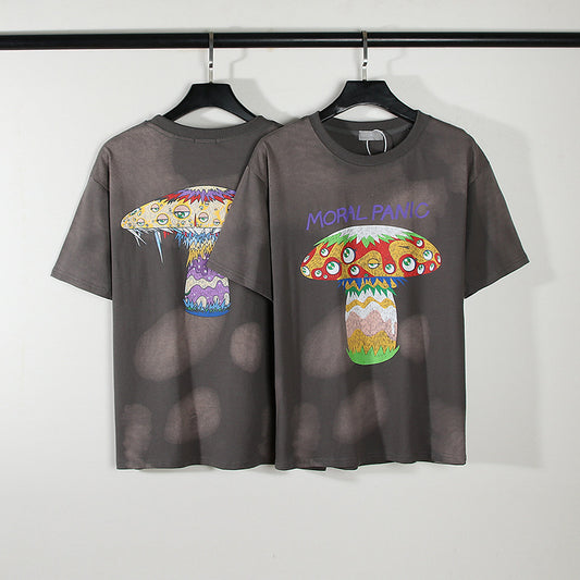 Pantalón Suelto Hip-hop con Estampado Artístico de Hongos y Ojos