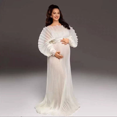 Vestido Largo Plisado Transparente para Embarazadas con Vientre Pronunciado