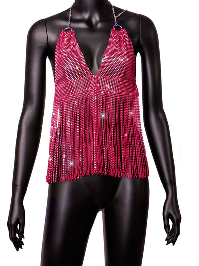 Camiseta Ajustada con Espalda de Malla, Cristales y Borlas Estilo Europeo - Image 15