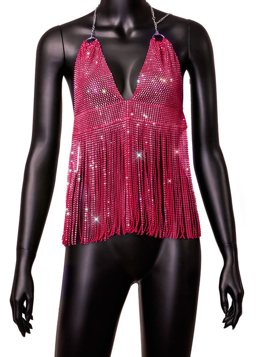 Camiseta Ajustada con Espalda de Malla, Cristales y Borlas Estilo Europeo - Image 15